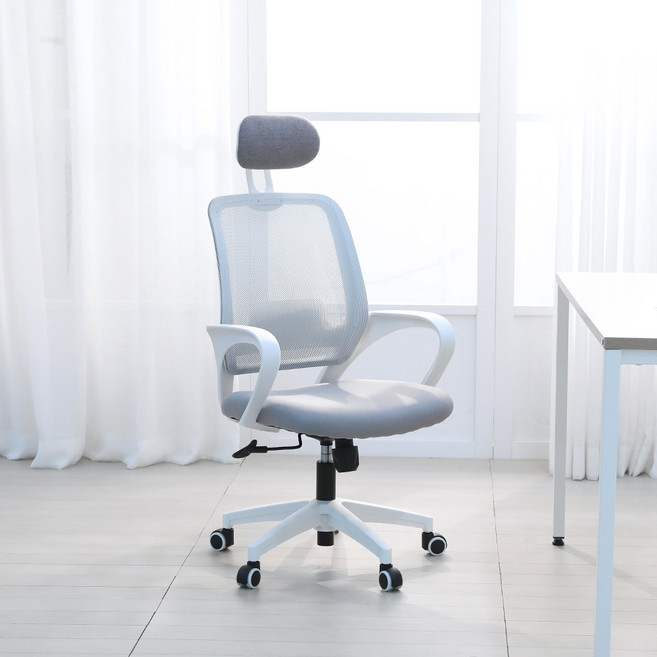 린백 사무용 컴퓨터 헤더형 책상 메쉬의자 CP11HW, 라이트 그레이