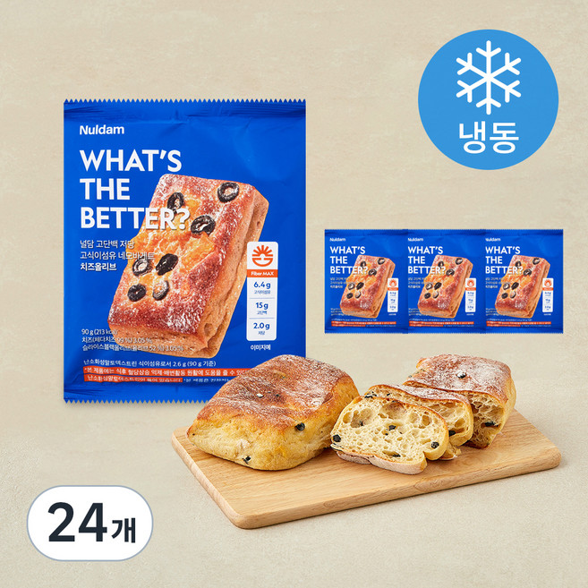 널담 고단백 저당 네모바게트 치즈올리브 (냉동), 90g, 24개, 1개입