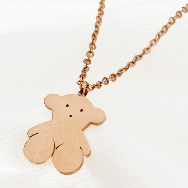 노이드비 여성용 써지컬스틸 플랫 곰돌이 심플 체인 목걸이