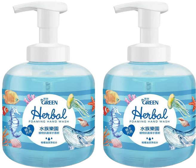 GREEN 綠的 植物抗菌潔手慕斯 水族樂園 (非常態性送造型壓頭1個), 400ml, 2瓶