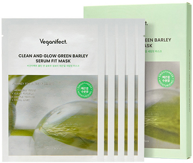veganifect Clean & Glow 青麥柔滑精華面膜, 5入, 1個