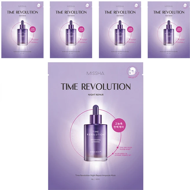 미샤 타임 레볼루션 나이트 리페어 앰플 마스크팩 30g, 5개, 1개입 - 쿠팡