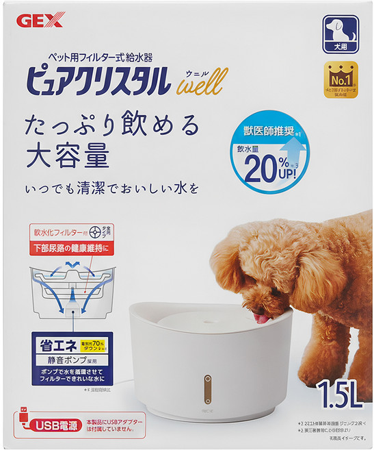 GEX 愛犬視窗型進階版飲水器 57645 1.5L, 白色, 1個