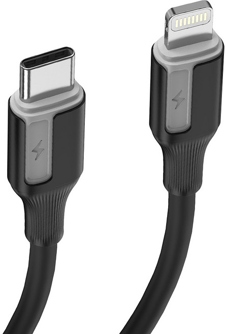 VOORCA 極光硅膠充電線 USB-C to Lightning, 黑色, 1條, 60cm
