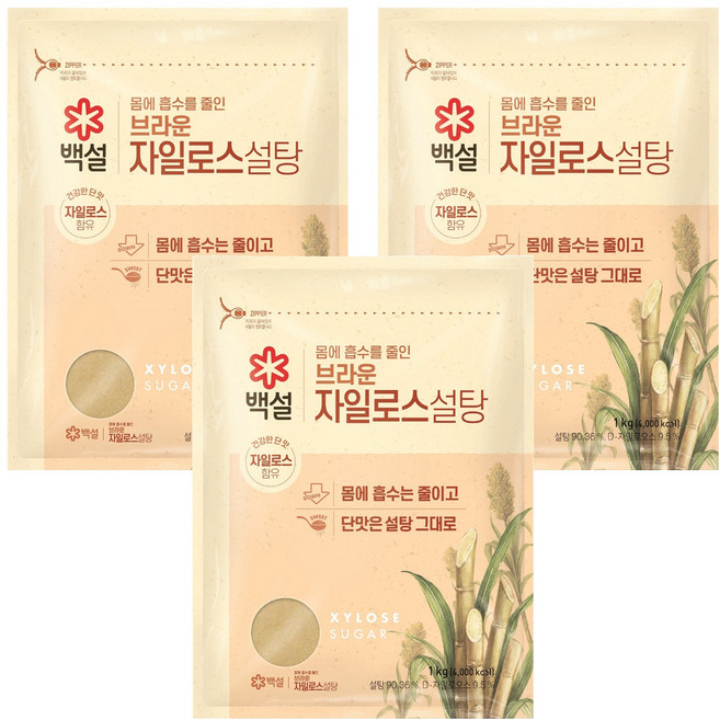 백설 브라운 자일로스 설탕, 1kg, 3개