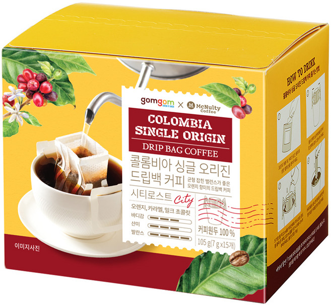 곰곰 콜롬비아 싱글오리진 드립백 커피, 7g, 15개입, 1개