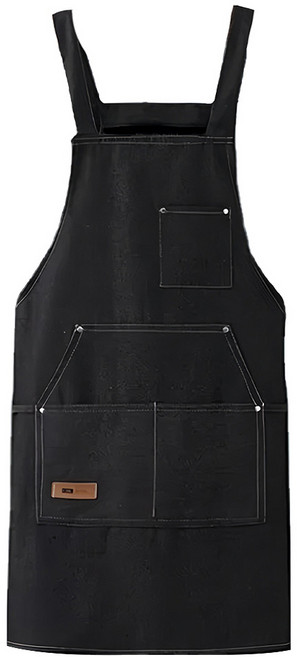 德利生活 時尚素色牛仔大口袋圍裙 元寶兜, 黑色, 1件