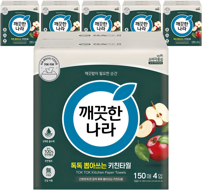 깨끗한나라 톡톡 뽑아쓰는 천연펄프 키친타올, 150매, 24개