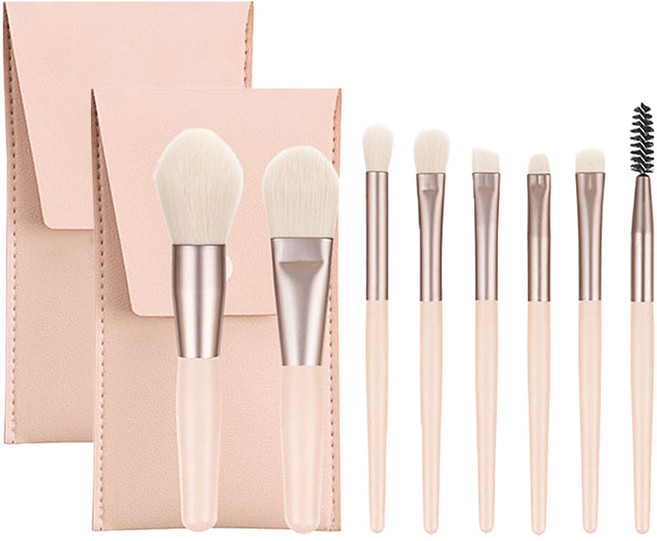 심플라인 휴대용 미니 메이크업 브러쉬 8종 파우치 세트, 베이지, 2개