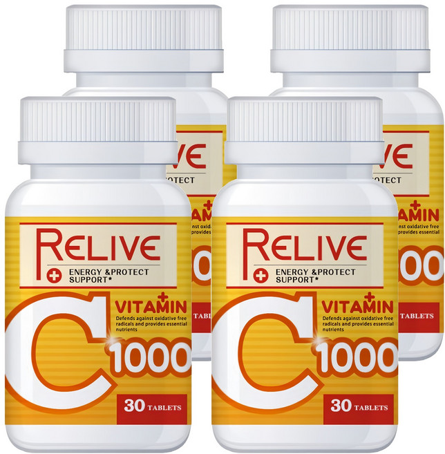 RELIVE 維生素C1000口嚼錠, 1.5g, 30顆, 4罐