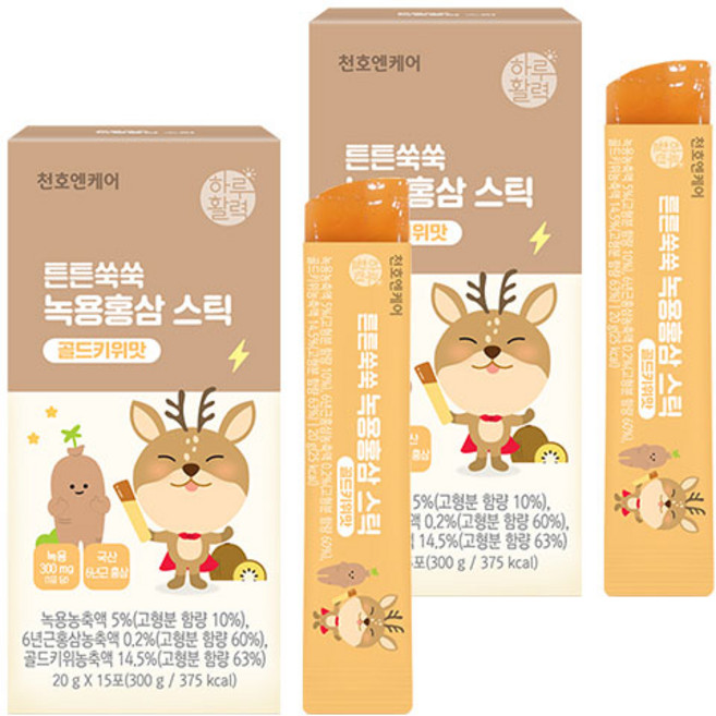 천호엔케어 유아용 튼튼쑥쑥 녹용홍삼 스틱 15p, 300g, 2개