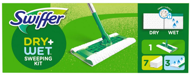 스위퍼 막대걸레 Dry + Wet 스타터킷 핸들 + 정전기 청소포 7p + 물청소포 3p 세트 박스형, 1세트