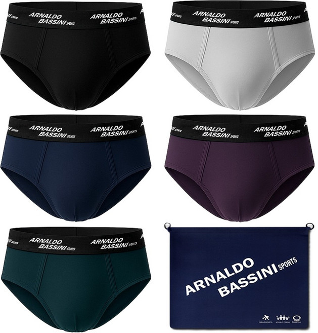 아날도바시니 남성용 소프트 퀵 드라이 통기성 브리프 삼각팬티 5p 세트+스포츠 백