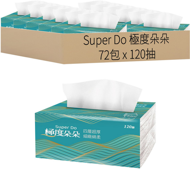 Super Do 極度朵朵 四層超厚柔抽取式花紋家用紙, 1入, 72包