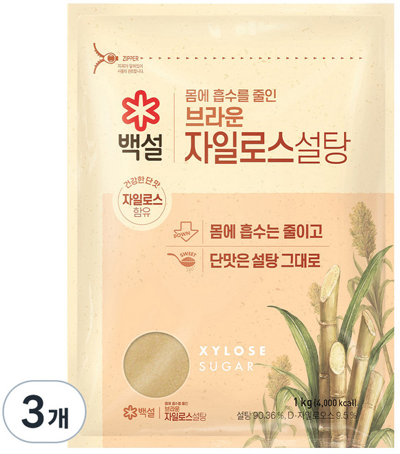 백설 자일로스 브라운 설탕, 1kg, 3개