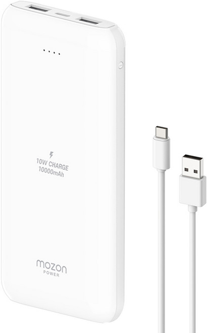 모즈온 2포트 파워 보조배터리 10000mAh + C타입케이블, 화이트