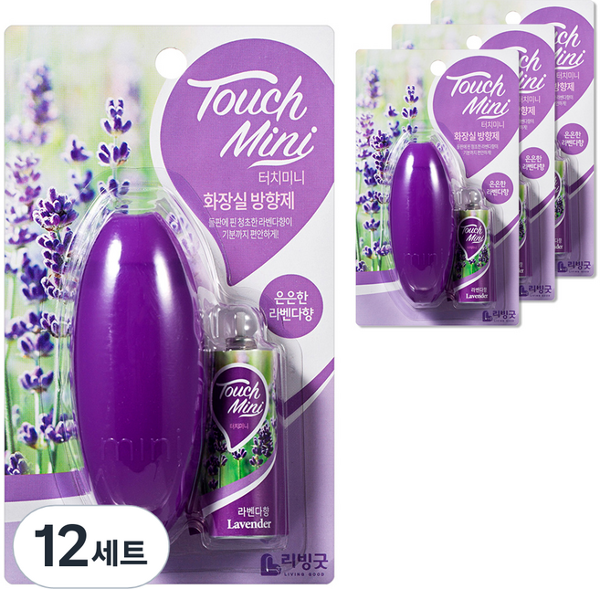 리빙굿 터치미니 화장실 방향제 세트 본품, 13ml, 12개, 라벤다향