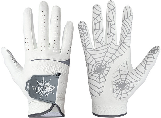 GOuft 男士蜘蛛網右手高爾夫手套 白色, 1個, 灰色