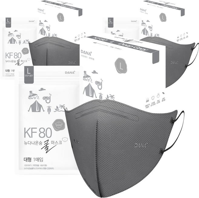 뉴다나온숨 새부리형 쿨마스크 대형 KF80, 50개입, 3개, 진한회색