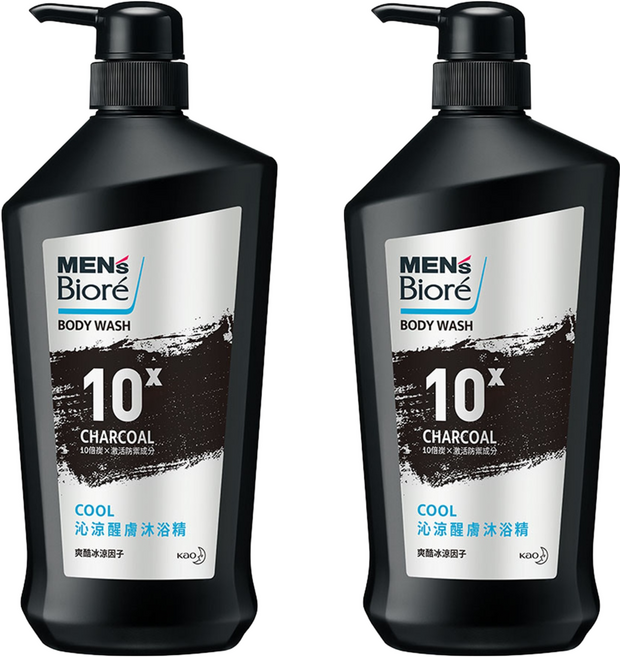 MEN's Biore 台灣公司貨 沁涼醒膚沐浴精 10倍炭 男性專用, 750g, 2瓶