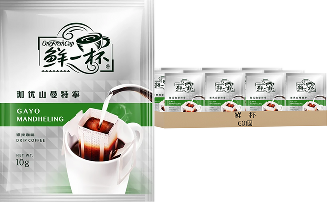 鮮一杯 珈优山曼特寧濾掛咖啡, 10g, 60包, 1盒