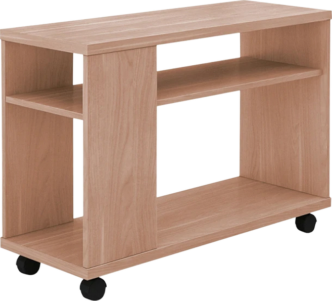 E-home Breeze微風系開放收納雙剎車輪邊几邊櫃, 原木色