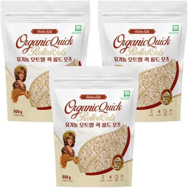 골든잇츠 유기농 퀵 오트밀, 500g, 3개