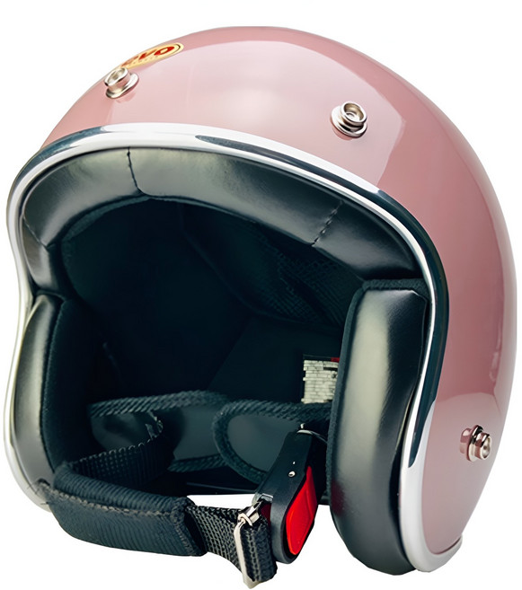 EVO 精裝銀邊款復古騎士安全帽 附冰絲面罩 顏色隨機, 法國粉