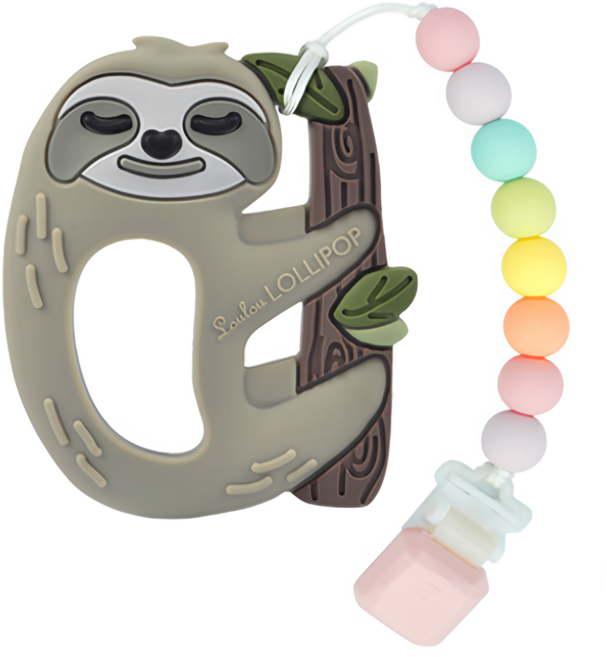 Loulou Lollipop 加拿大 嬰幼兒造型齒器組 奶嘴鍊夾 1入, 鏈夾 + 固齒器, 樹懶棉花糖, 1組