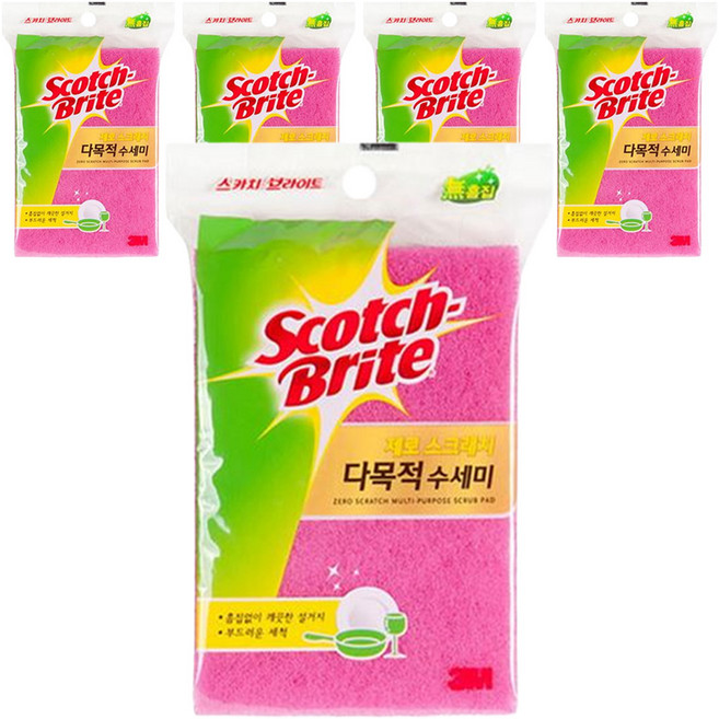 스카치브라이트 제로스크래치 다목적 수세미, 1개입, 5개