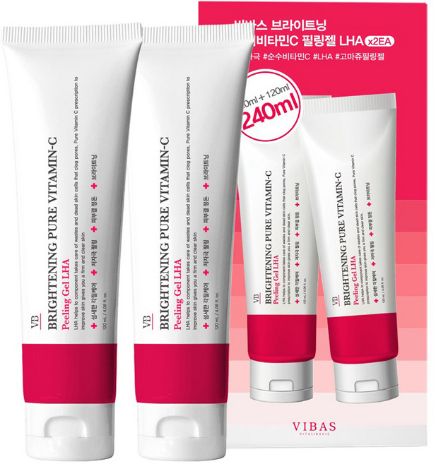 비바스 퓨어비타민C 브라이트닝 LHA 필링젤, 120ml, 2개