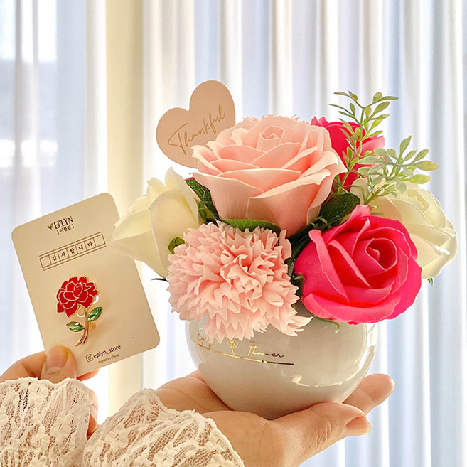 EPLYN 裝飾皂花仿真花盆可愛+禮盒, 粉色的, 1個
