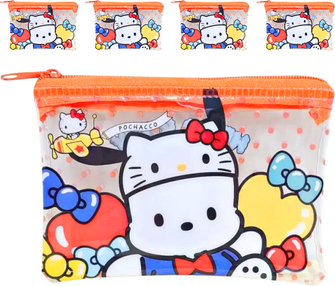 Sanrio 三麗鷗 帕洽狗 透明拉鍊小物收納袋 50周年 12 x 7.5cm, 橘色 + 透明色, 5個