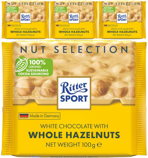 Ritter Sport 白巧克力榛果, 100g, 4個