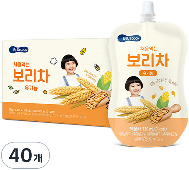 베베쿡 처음먹는 유기농 보리차, 120ml, 40개