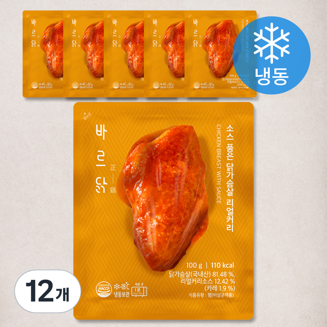 바르닭 소스 품은 닭가슴살 리얼커리 (냉동), 100g, 1개입, 12개