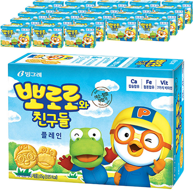 빙그레 뽀로로와 친구들 플레인 과자, 65g, 24개
