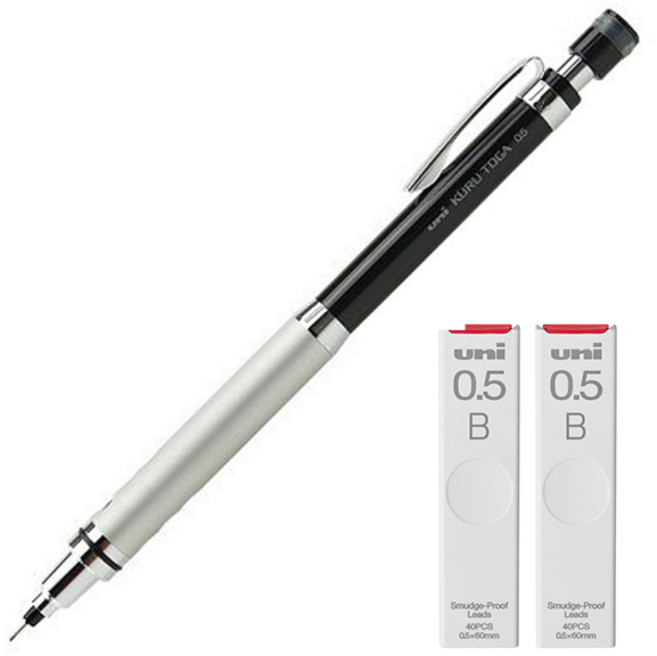 Uni 三菱鉛筆 KURU TOGA 自動鉛筆 高階型號 M5-1012 + 專用筆芯 B 2入組, 0.5mm, 1套