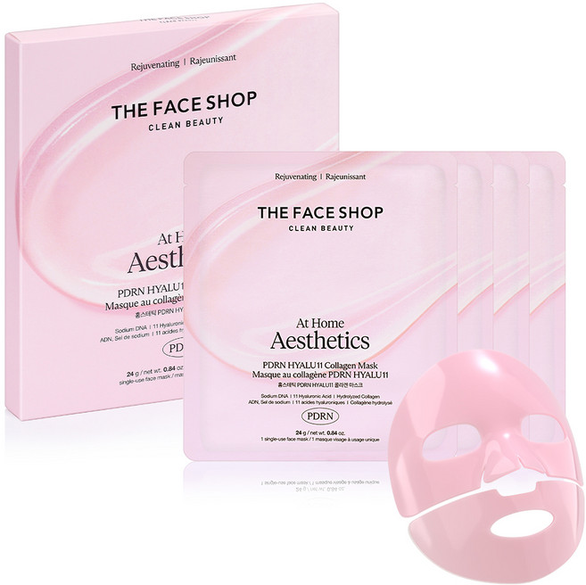 THE FACE SHOP 菲詩小舖 居家美學 PDRN 玻尿酸11 膠原蛋白麵膜, 1個, 4入