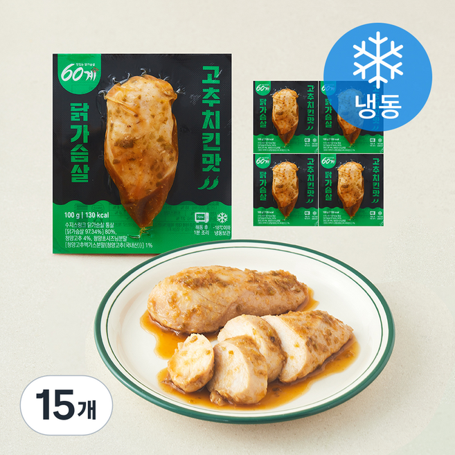 60계 소스 닭가슴살 고추치킨맛 (냉동), 100g, 15개, 1개입