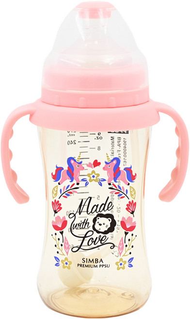Simba 小獅王辛巴 桃樂絲心願 PPSU自動把手寬口雙凹中奶瓶, 蜜粉色, 270ml, 1個