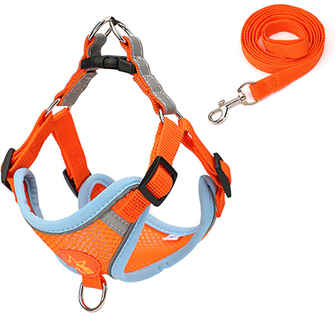 타이탄 고양이 탈출 방지 메쉬 원단 조끼 가슴줄, 오렌지, 1개