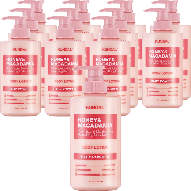 쿤달 허니 앤드 마카다미아 퓨어 바디로션 베이비파우더향, 500ml, 12개