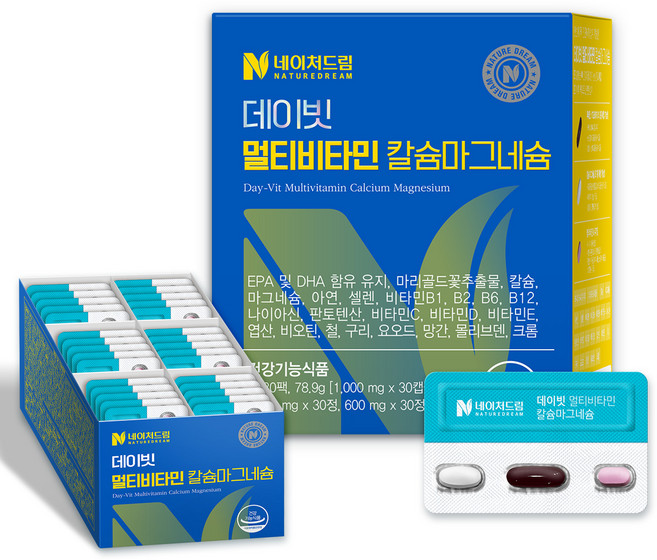 네이처드림 데이빗 멀티비타민 칼슘 마그네슘 2.63g x 30p 세트, 90정, 1개