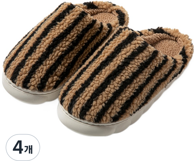 아트조이 포근포근 스트라이프 풀커버 겨울 털안감 실내화, 커피, 4개