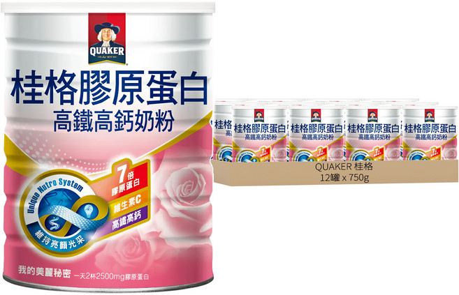 QUAKER 桂格 膠原蛋白高鐵高鈣奶粉, 750g, 12罐