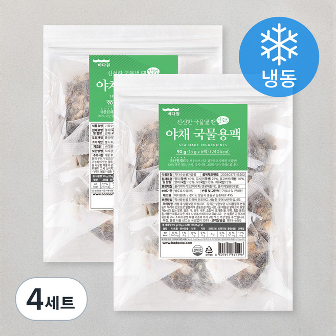 바다원 간편 국물용팩 야채, 15g, 6개입, 4개