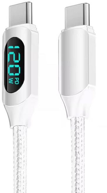小麥購物 Type-C系列 數顯快充數據線 雙Type-C 120W L1370, 1個, 1m, 白色