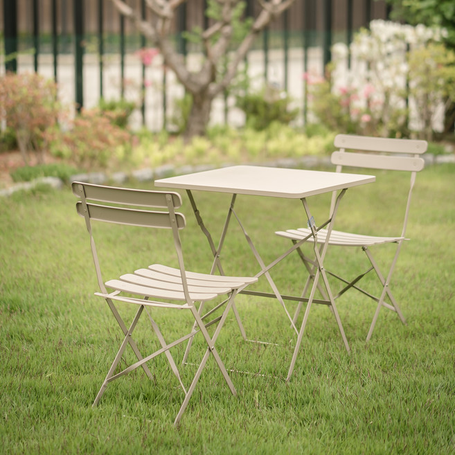 아웃네스트 접이식 철제 테이블 의자 2개 세트, 베이지