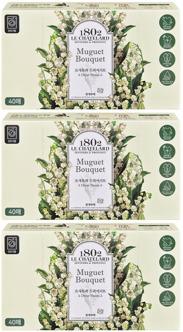 르샤트라1802 건조기용 시트 섬유유연제 뮤게부케 본품, 40개입, 3개